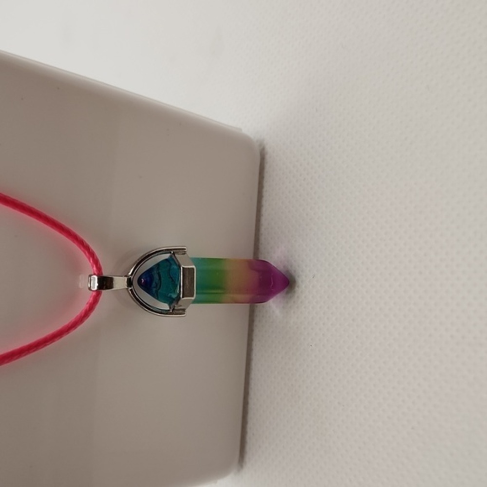 Natural Stone Healing Pendant Necklace Rainbow Fluorite